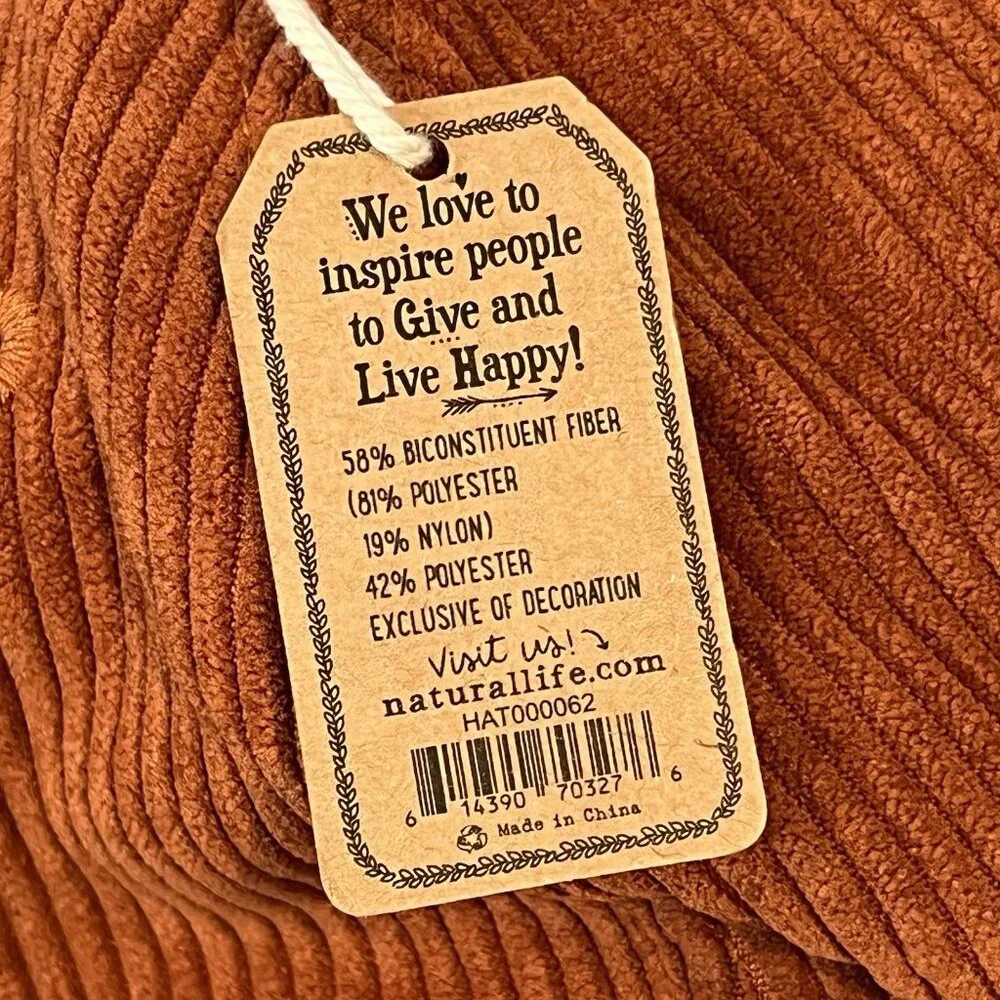 Natural Life Hat Brown Corduroy Floral Embroidered Adjustable One Size NWT - Picture 4 of 9